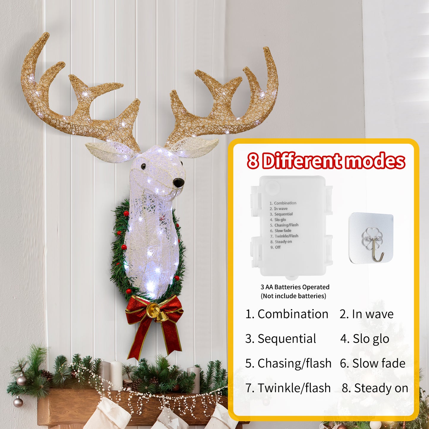 Lighted Christmas Wall Decor Reindeer Head