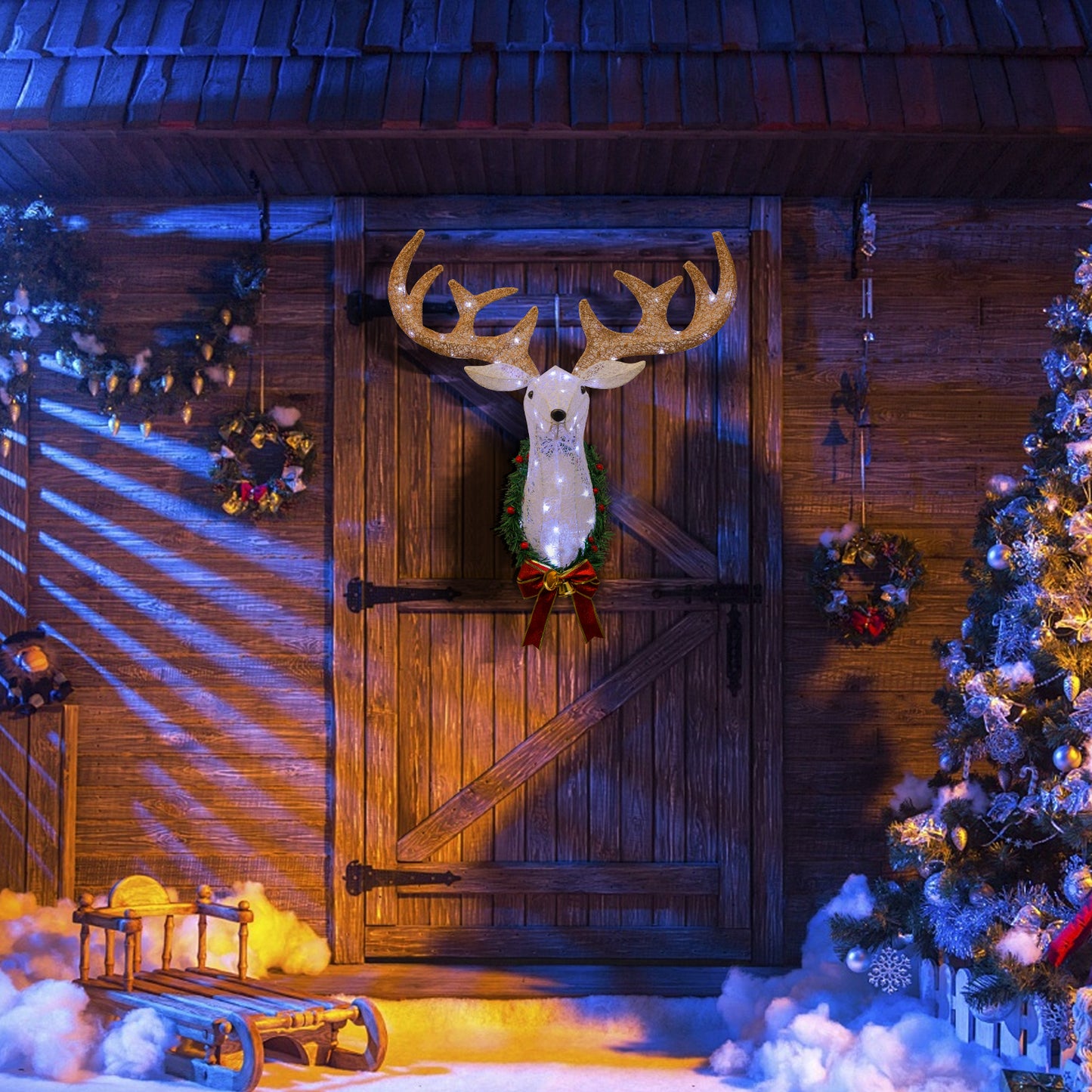 Lighted Christmas Wall Decor Reindeer Head